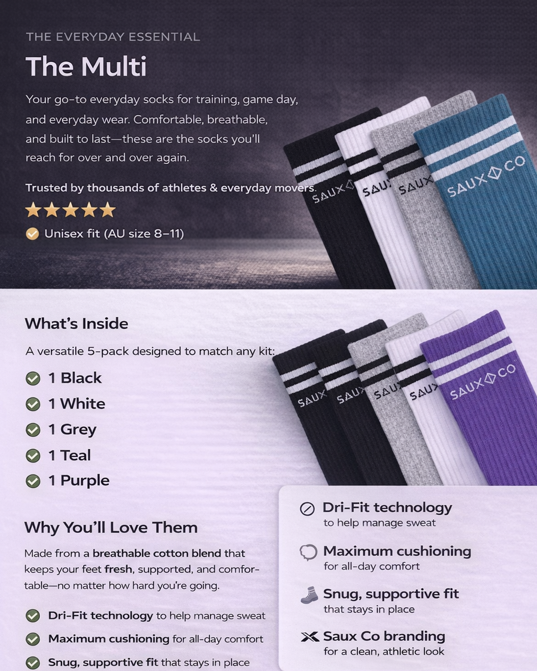 multi Coloured socks, 5 pack